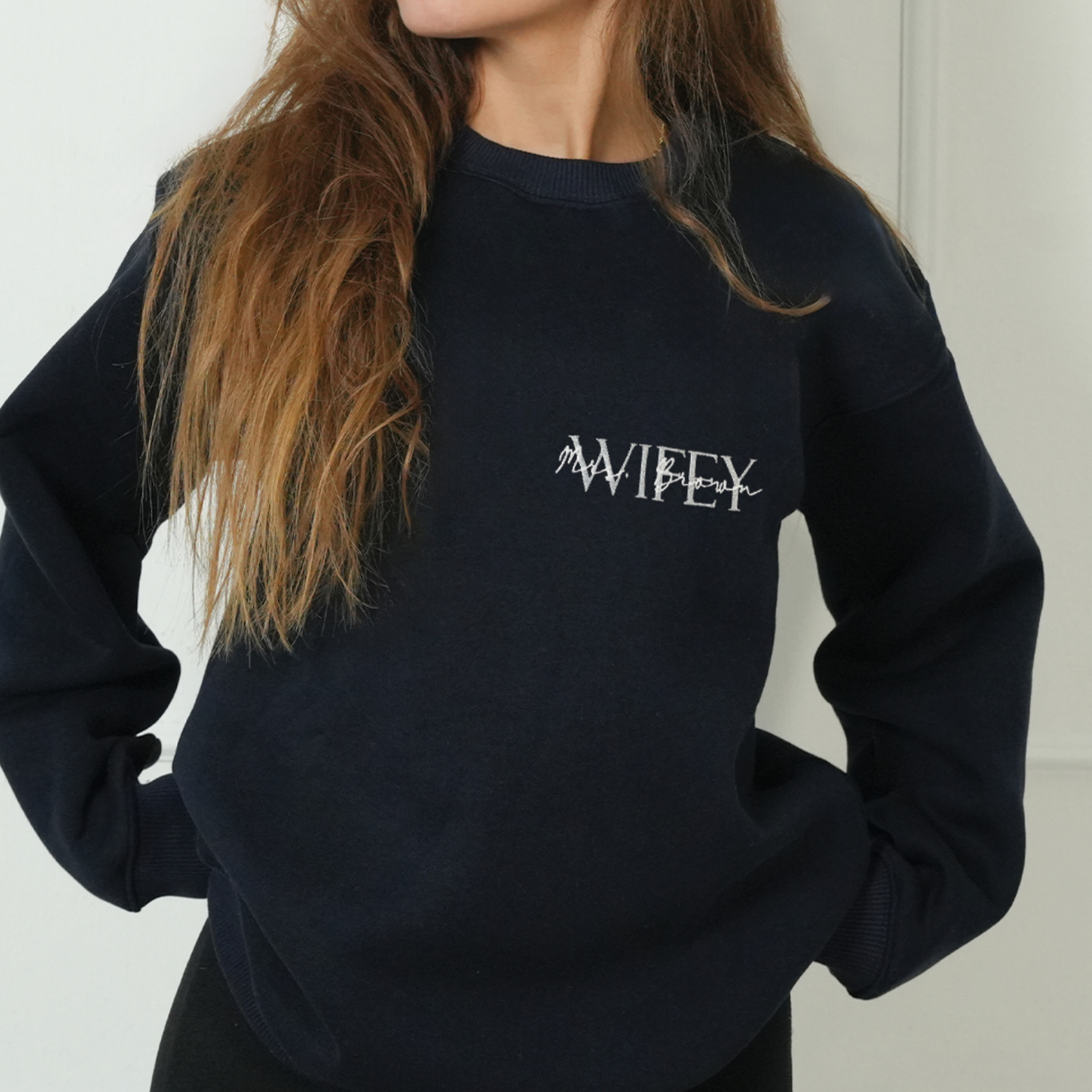 Embroidered Wifey Sweatshirt for Bride to Be: Future Mrs Crewneck Pullover, Wedding or Anniversary Gift