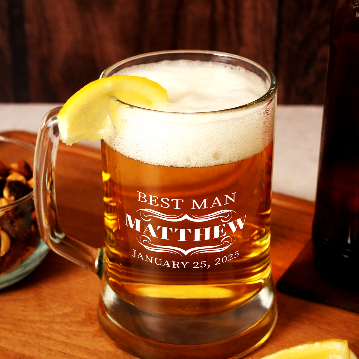 Personalized Grooomsman Beer Glass, Custom Beer Glass with Handle, Best Man Proposal, Groomsmen Gift, Husband Dad Gift, Beer Mug for Men