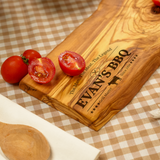 Personalized Olive Wood BBQ Cutting Board: Live Edge Engraving, Grill Gift for Grandpa