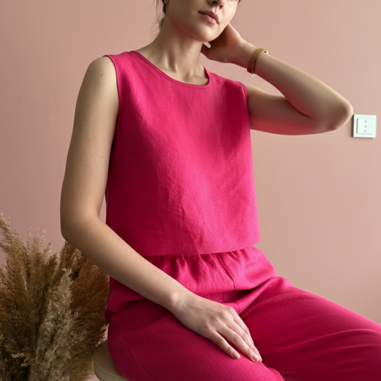 Linen Sleeveless Cropped Basic Top for Women: Minimalist Handmade Blouse