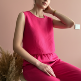 Linen Sleeveless Cropped Basic Top for Women: Minimalist Handmade Blouse