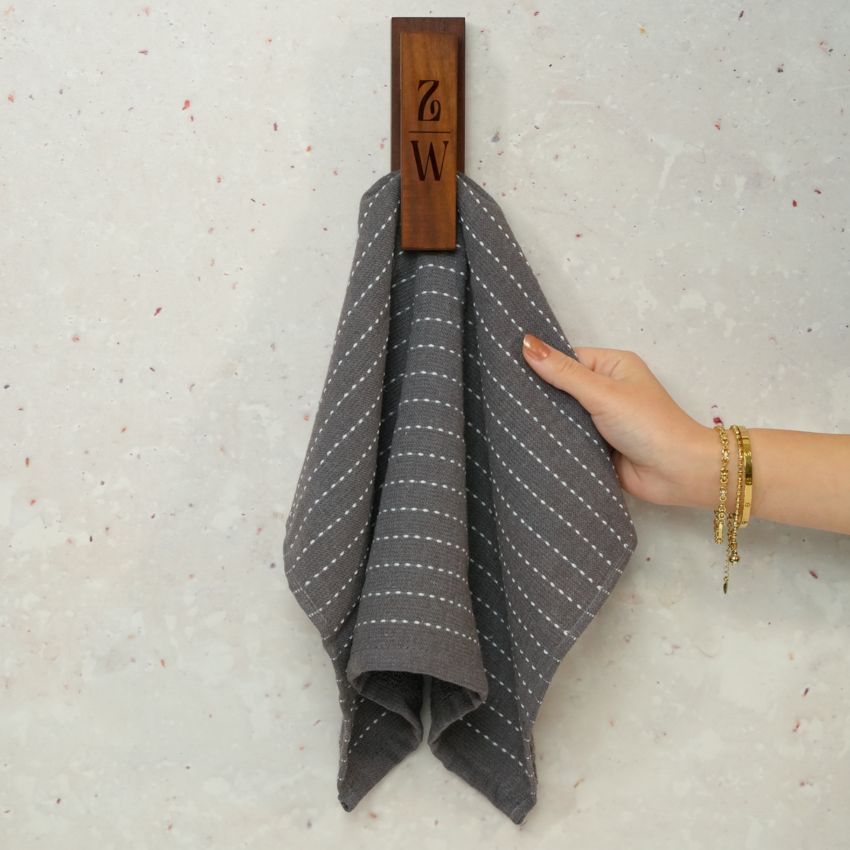 Wooden Wall Mount Hand Towel Holder: Midcentury Modern Bathroom Hooks, Housewarming Gift for Couples