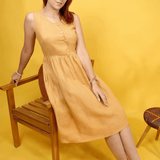 Linen Button Front Midi Dress: Sleeveless Handmade Minimalist Wardrobe