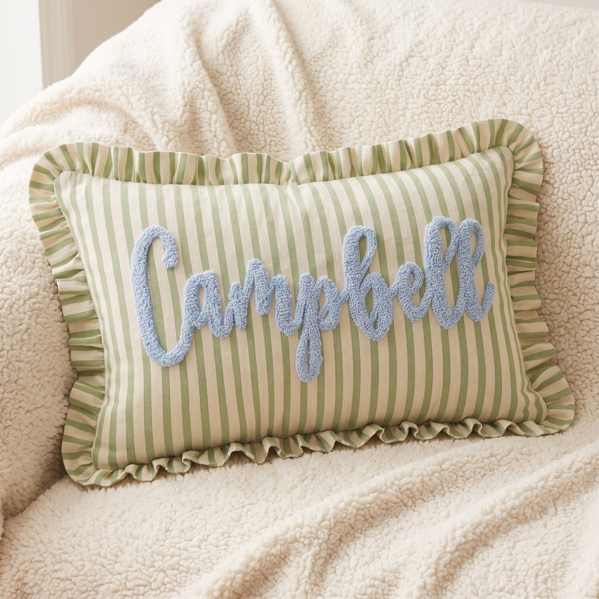Personalized Name Embroidered Pillow, Custom Monogram Striped Dorm Room Decor