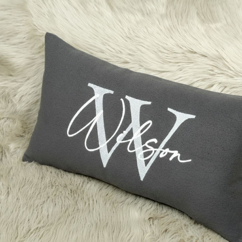 Embroidered Monogram Pillow with Fleece Fabric: Custom Last Name Cushion for Couple