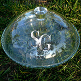 Wedding Cake Stand with Personalized Dome Lid: Bride and Groom Name Glass Plate, Couple Kithcen Gift