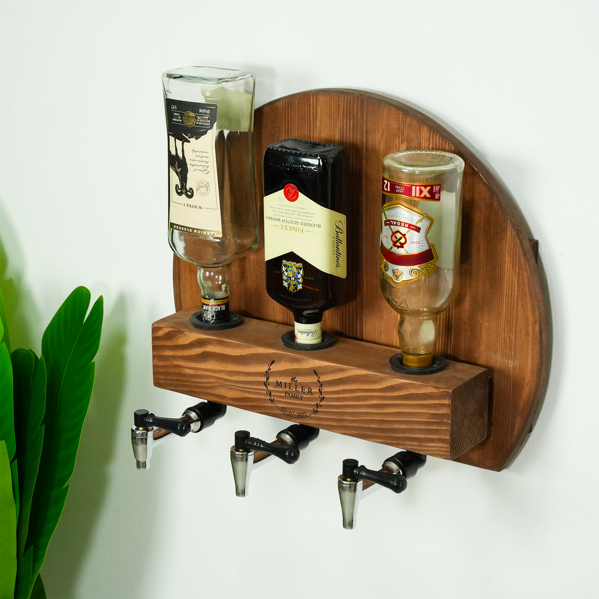 Personalized Wooden Liquor Dispenser for Newlywed Home Bar: Engraved Bourbon Gifts