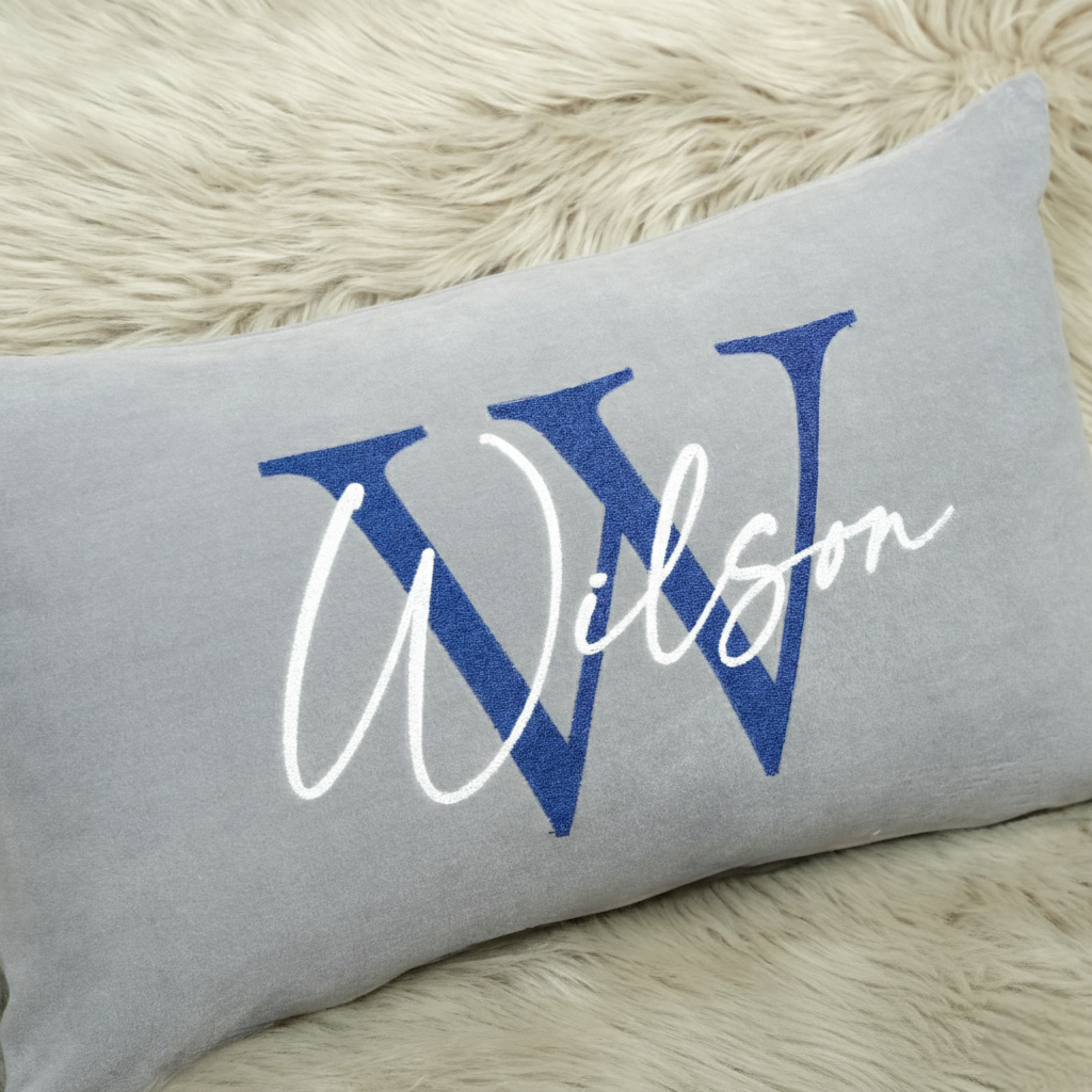 Embroidered Monogram Pillow with Fleece Fabric: Custom Last Name Cushion for Couple