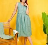 Linen Button Front Midi Dress: Sleeveless Handmade Minimalist Wardrobe