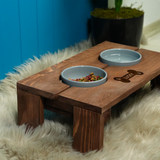 Personalized Wooden Double Feeding Bowl Stand: Custom Engraved Water and Food Bowls