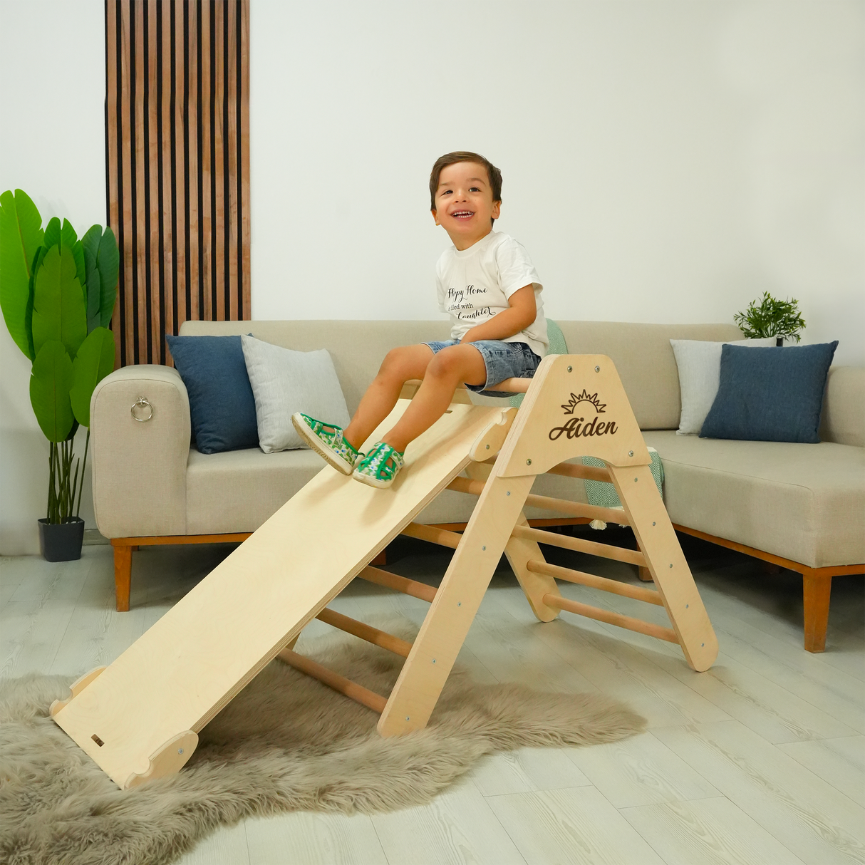 Montessori Climbing Pikler Triangle Set: Personalized Wooden Arch and Ramp, Indoor Playground