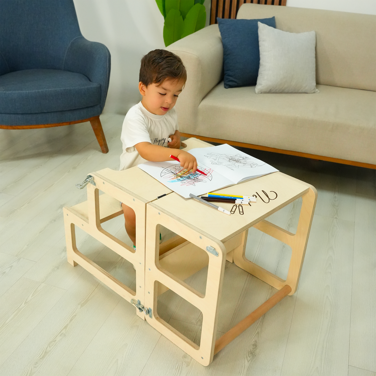 Transformable Toddler Kitchen Tower, Montessori Learning Stool, Activity Furniture