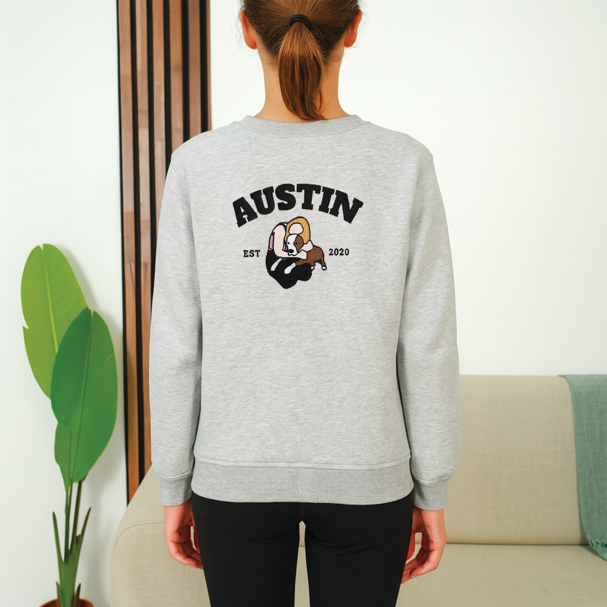 Personalized Dog Mom Sweatshirt with Portrait from Photo: Embroidered Pet Face & Name, Pet Lover Gift