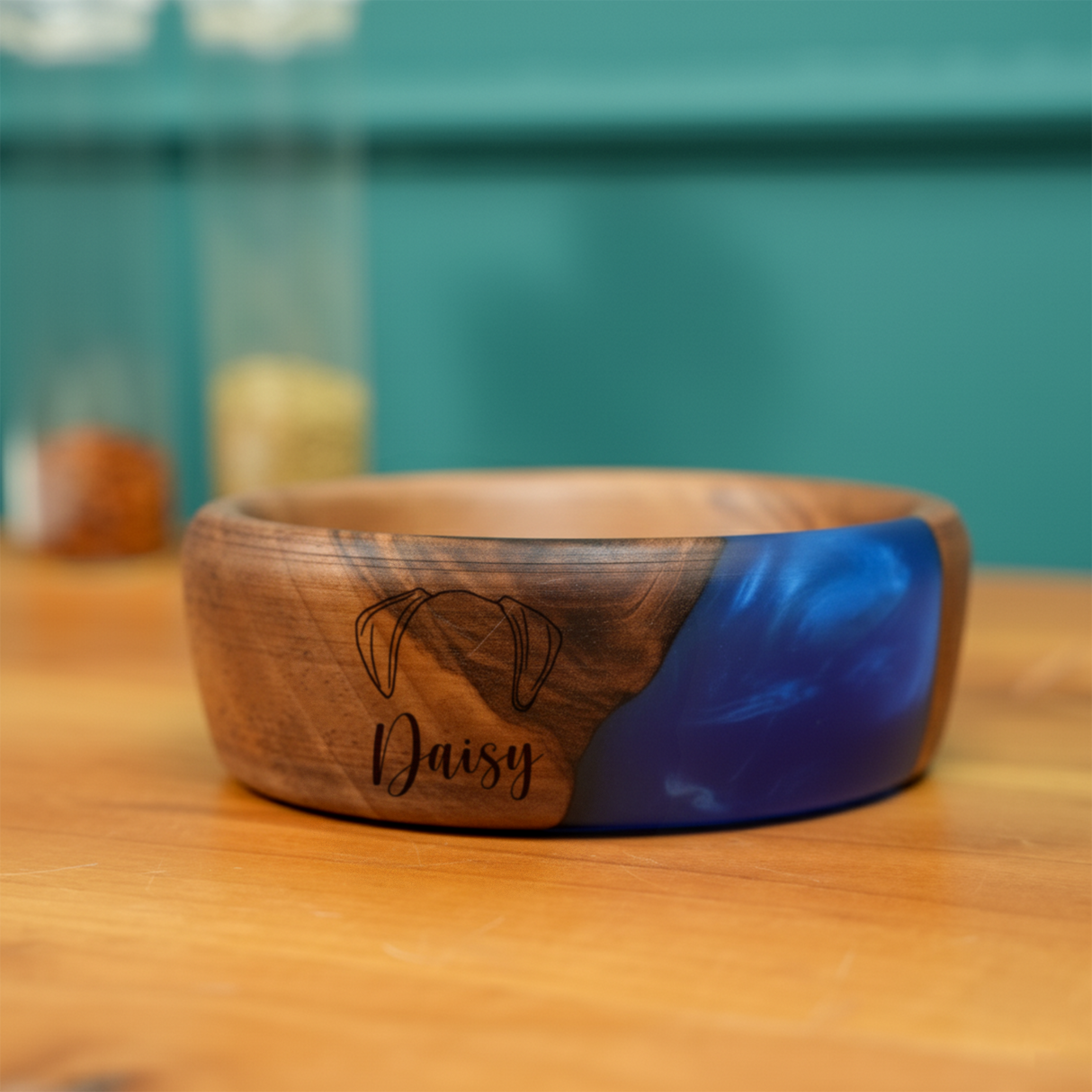 Custom Dog Ears Pet Feeding Bowl: Personalized Resin Wooden Dish for Dogs or Cats