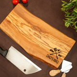 Personalized Olive Wood BBQ Cutting Board: Live Edge Engraving, Grill Gift for Grandpa