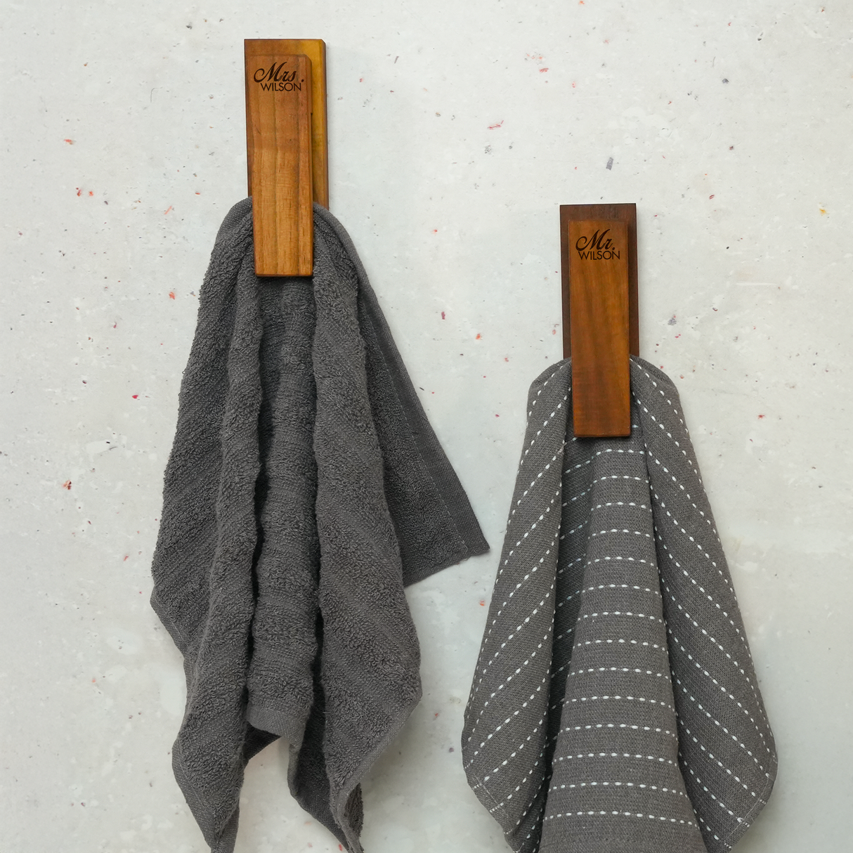Wooden Wall Mount Hand Towel Holder: Midcentury Modern Bathroom Hooks, Housewarming Gift for Couples