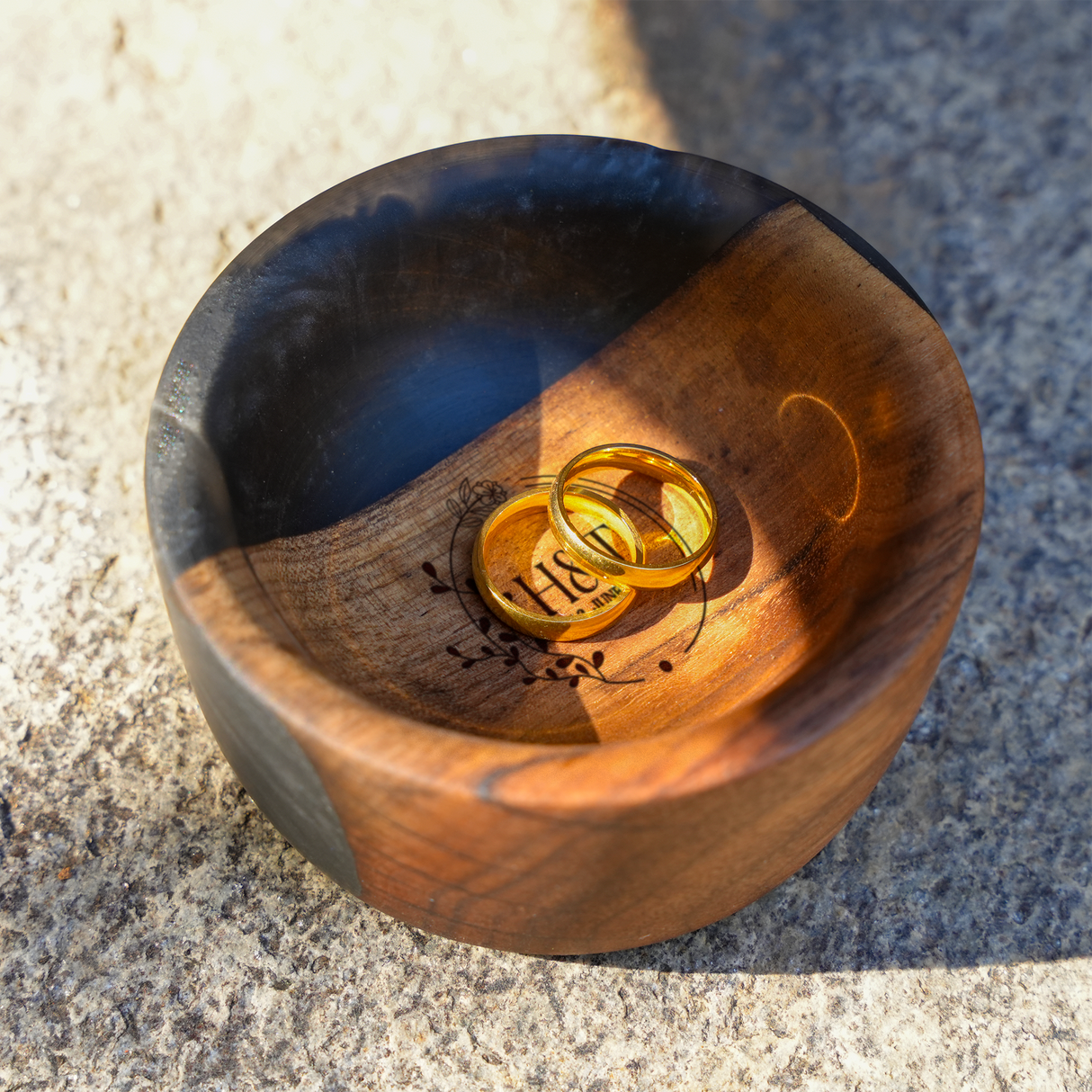 Personalized Engagement Ring Dish: Epoxy Wooden Jewelry Tray for Wedding or Ceremony