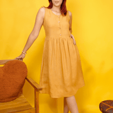 Linen Button Front Midi Dress: Sleeveless Handmade Minimalist Wardrobe