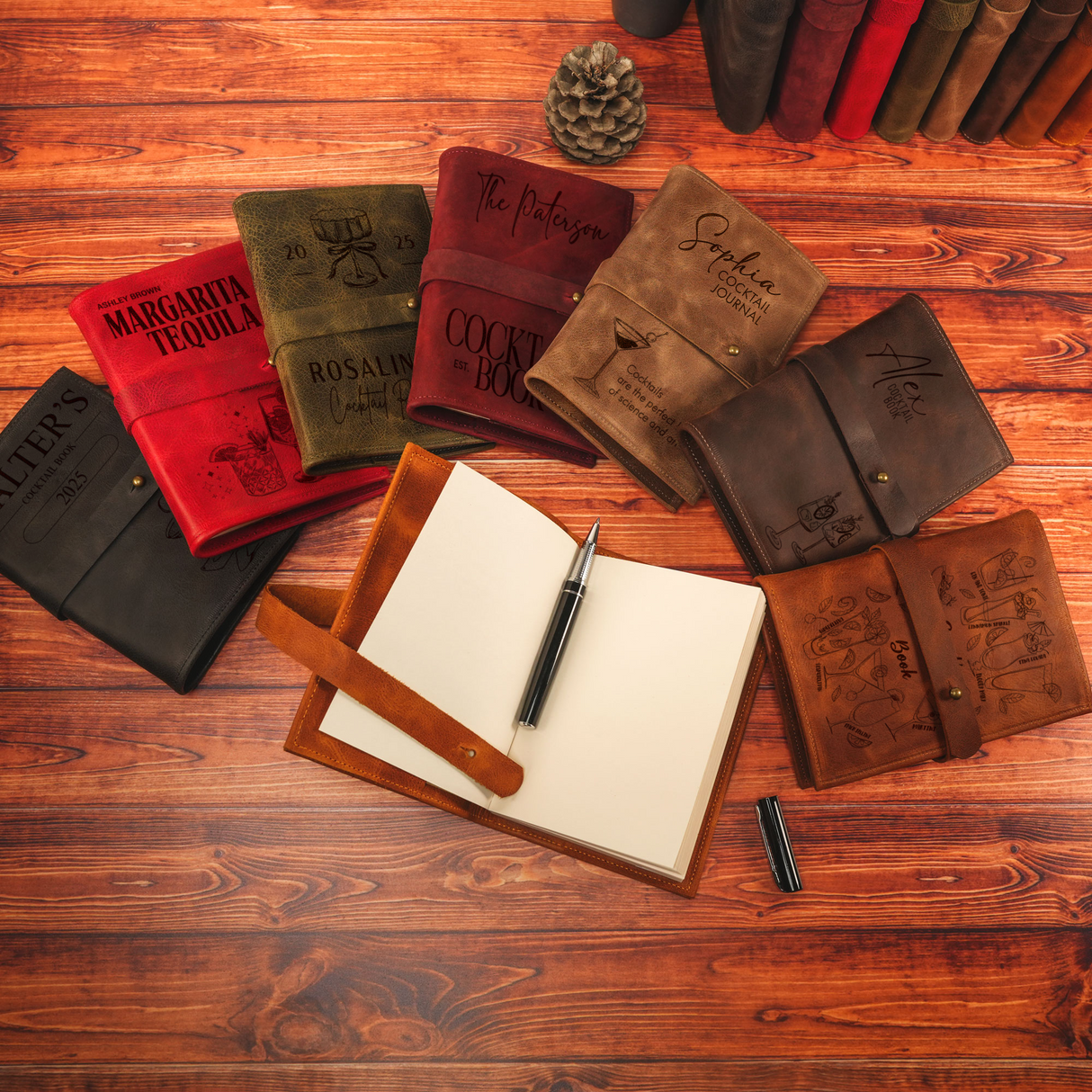 Personalized Leather Cocktail Recipe Book: Refillable Bar Notebook with Mixology Design