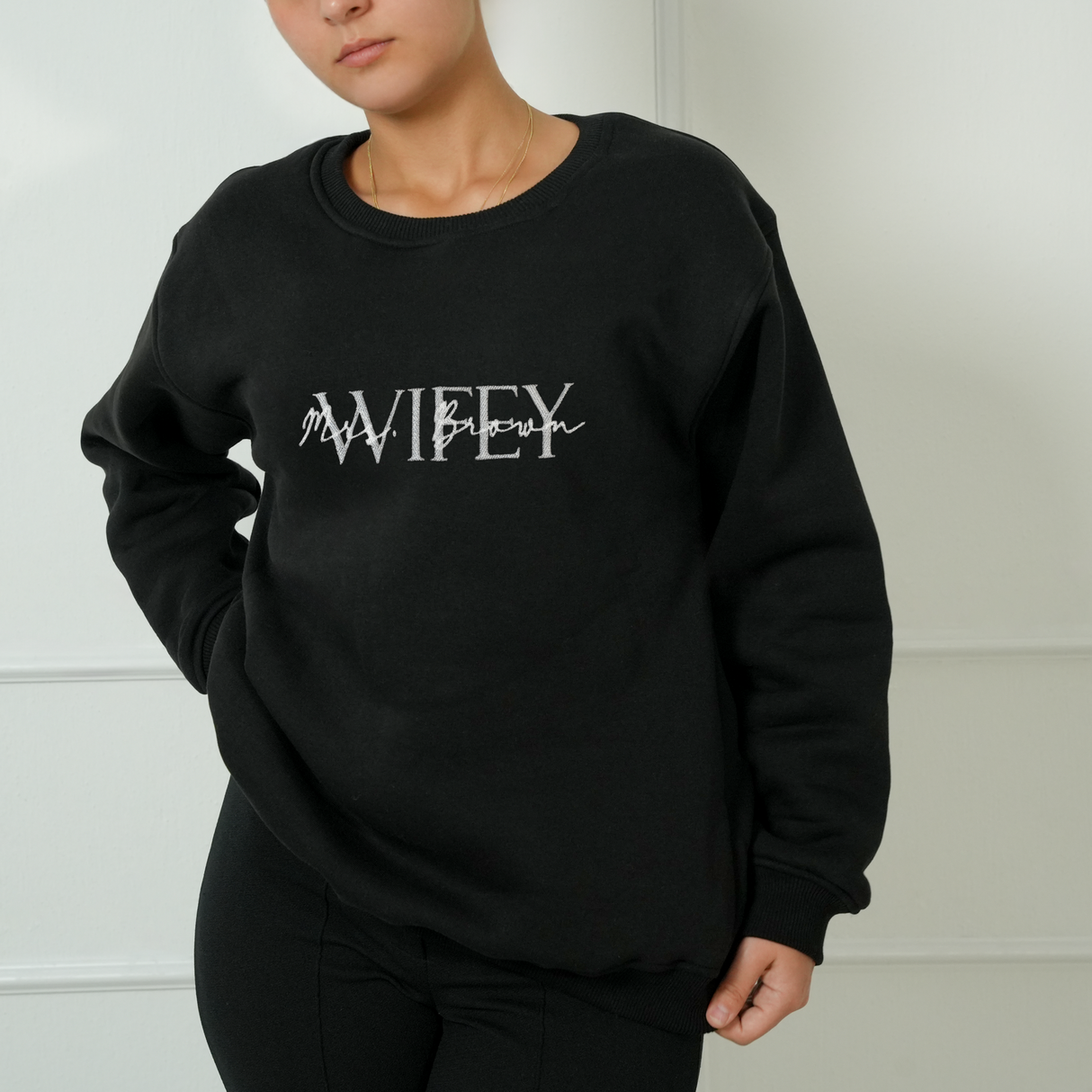Embroidered Wifey Sweatshirt for Bride to Be: Future Mrs Crewneck Pullover, Wedding or Anniversary Gift