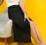 Front Slit Linen Skirt: Tie Waist Midi Wrap Skirt for Women
