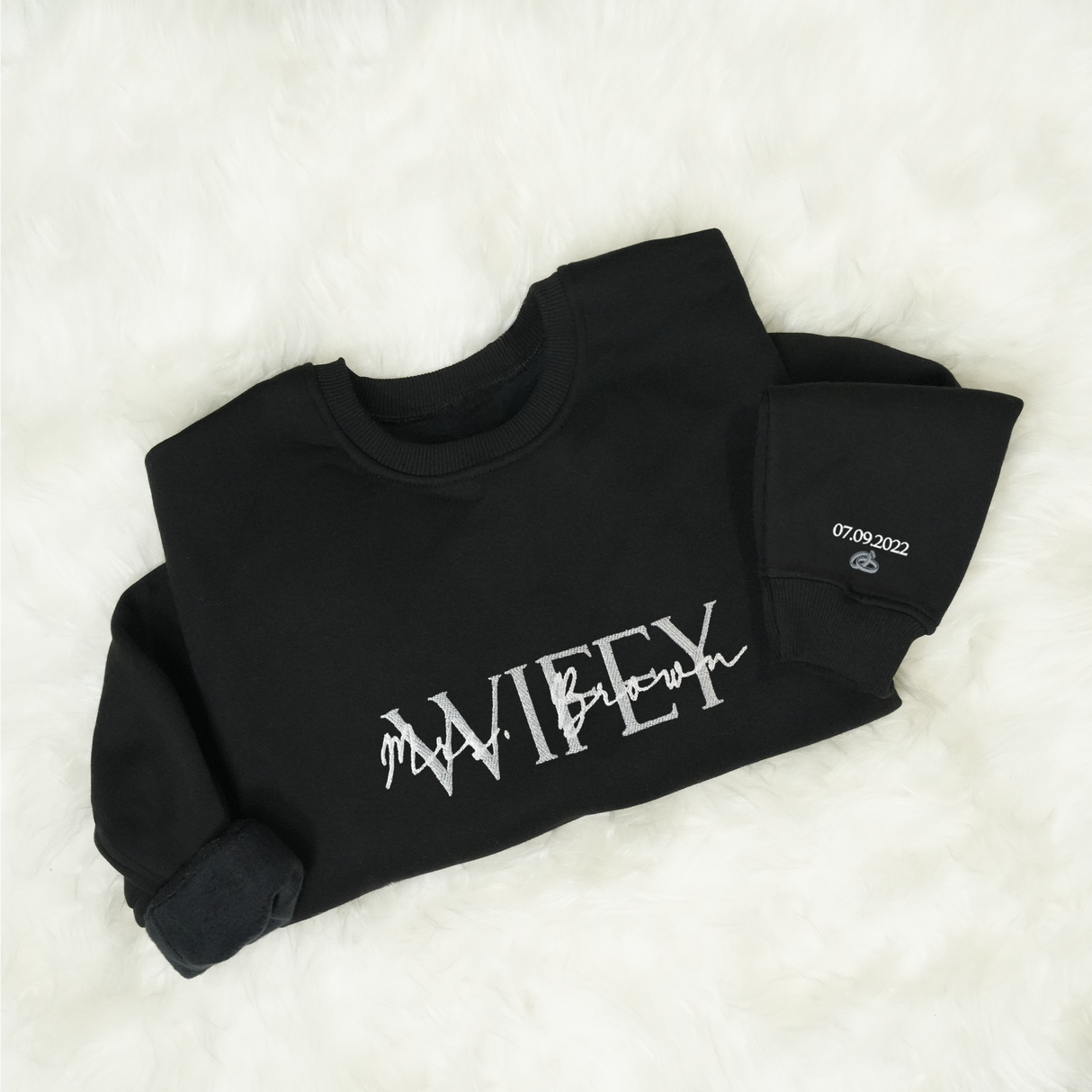 Embroidered Wifey Sweatshirt for Bride to Be: Future Mrs Crewneck Pullover, Wedding or Anniversary Gift