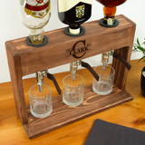 Wooden Personalized Whiskey Dispenser: Home Bar Stand with Leather Tap & Glasses