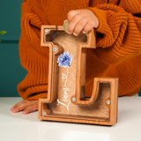 Birth Flower Letter Piggy Bank with Name: Personalized Wooden Gift for Baby Girls