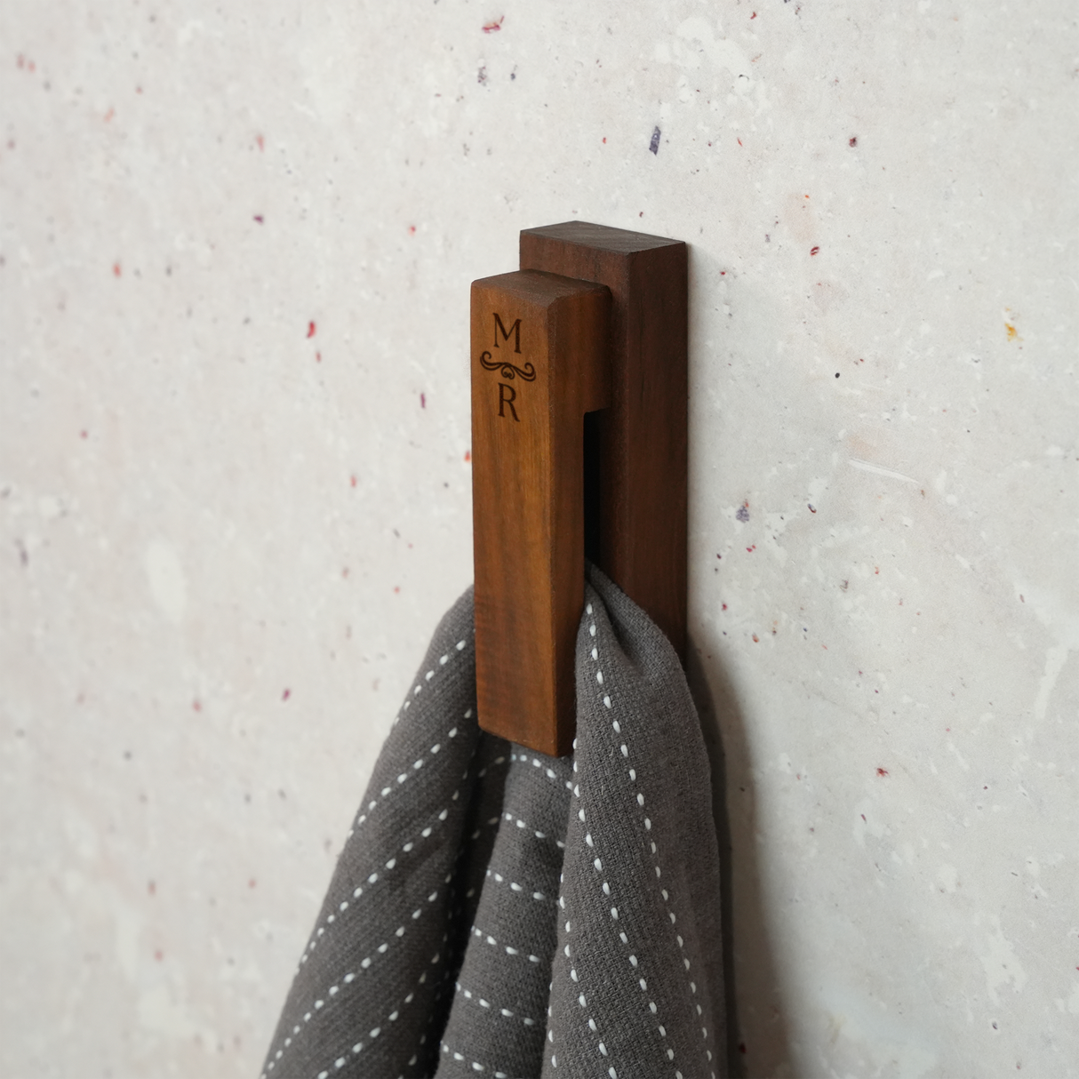 Wooden Wall Mount Hand Towel Holder: Midcentury Modern Bathroom Hooks, Housewarming Gift for Couples