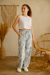 Linen Cargo Pants, Wide Leg Elastic Waist Pants, Summer Printed Trousers, Linen for Womens, Relaxed Linen Cargo Pants,  Boho Linen Clothing