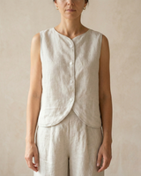 Women’s Sleeveless Linen Vest Top: Button-Front Minimal Style