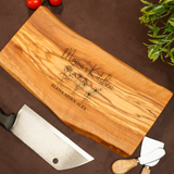 Grandma’s Garden Engraved Olive Wood Board: Live Edge Design with Grandkids Names