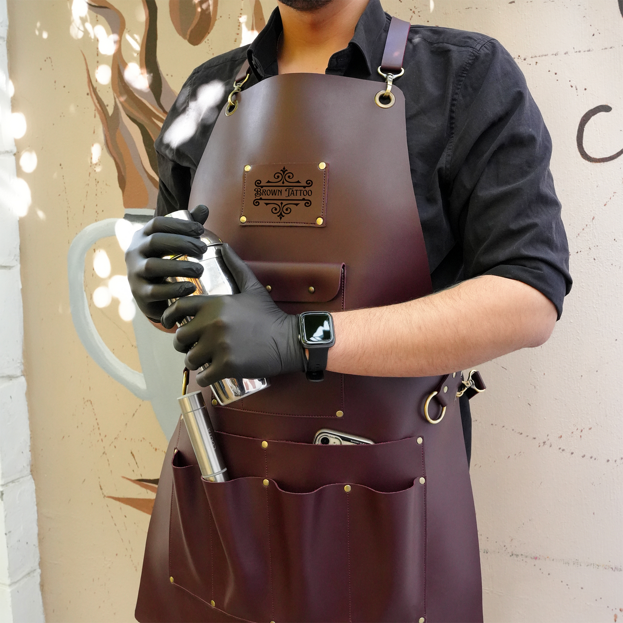 Leather Tattoo Studio Apron with Pockets, Custom Gift for Him, Personalized Workshop Apron, Engraved Leather Apron Gift, Tattoo Artist Gifts