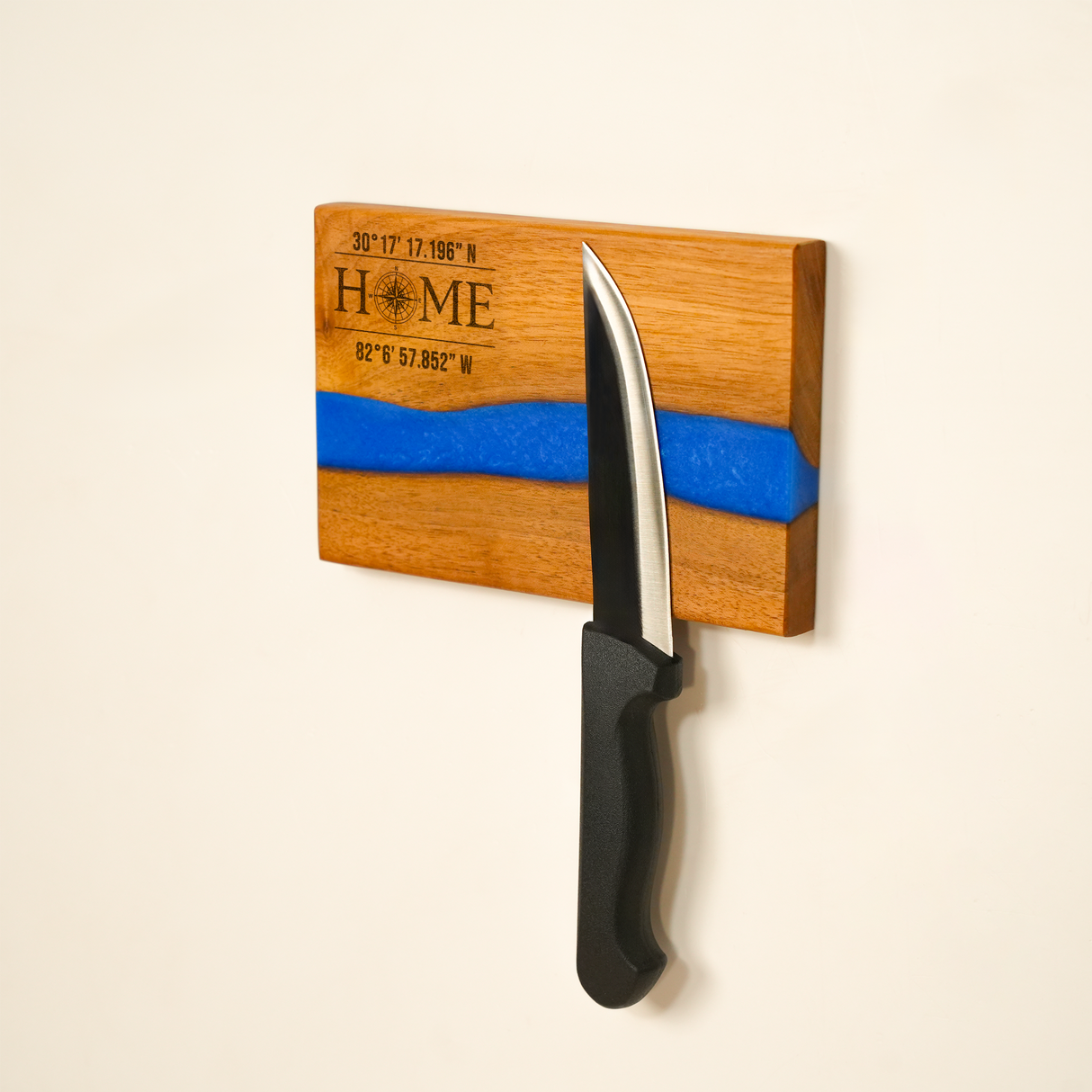 Personalized Walnut Epoxy Knife Holder: Magnetic Wooden Stand with Laser Engraving, Kitchen Organizer