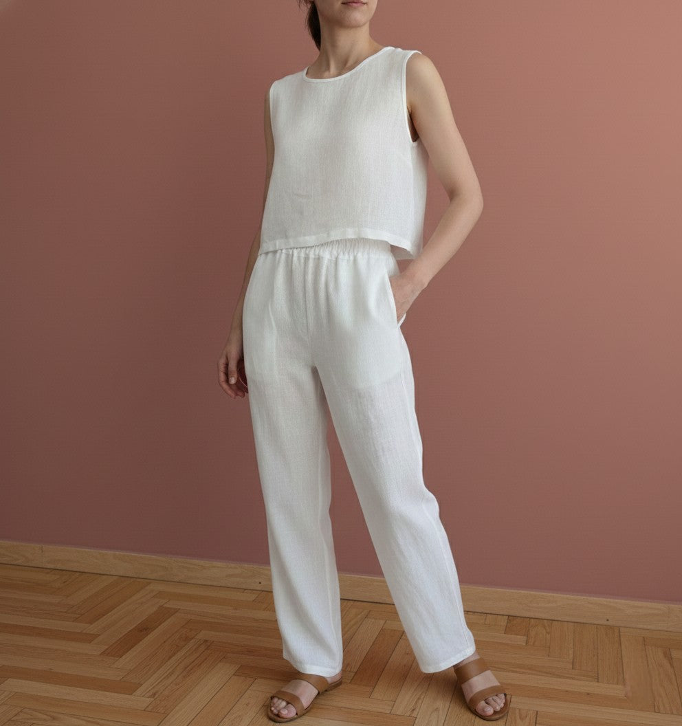 Linen Sleeveless Cropped Basic Top for Women: Minimalist Handmade Blouse