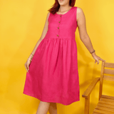 Linen Button Front Midi Dress: Sleeveless Handmade Minimalist Wardrobe