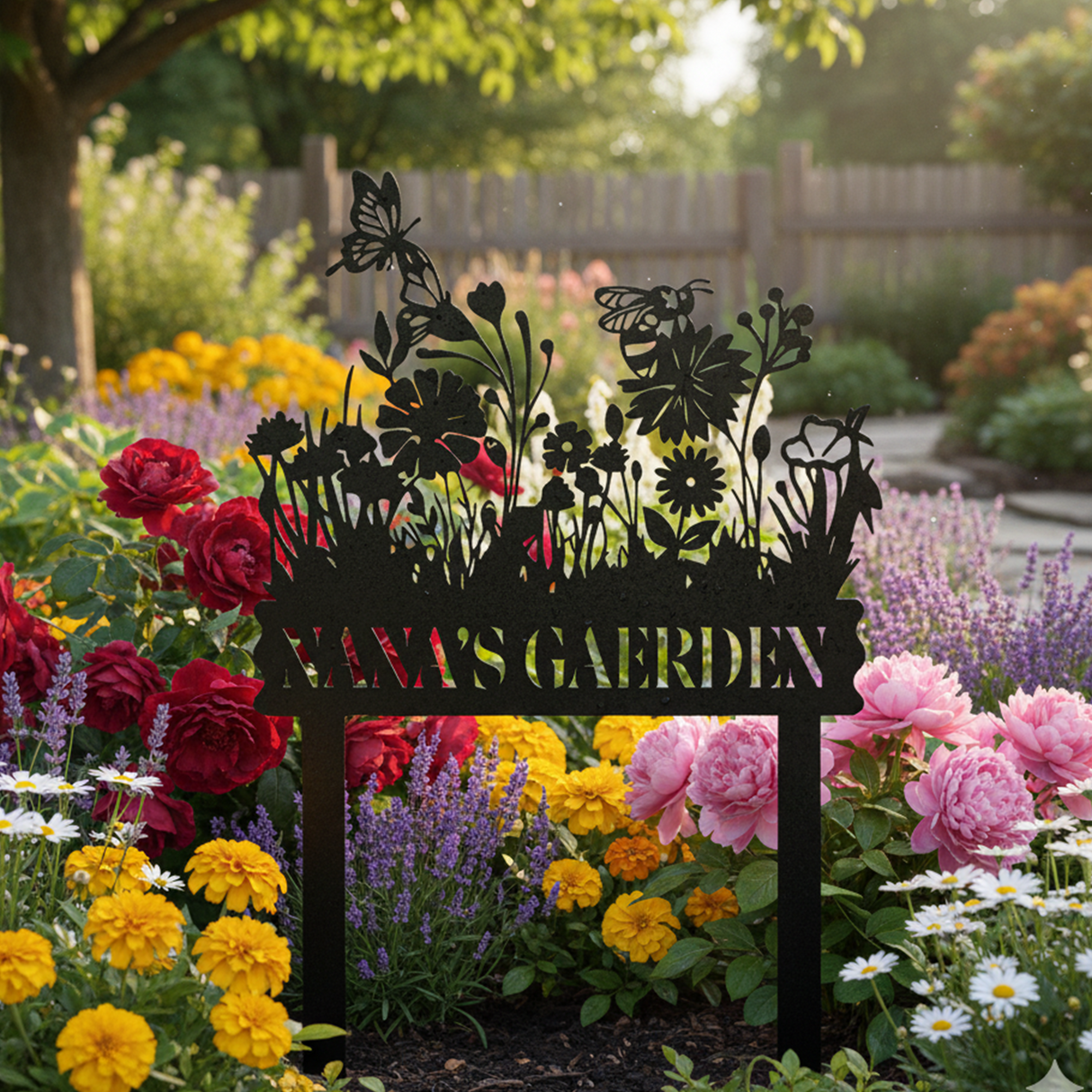 Custom Floral Garden Name Metal Sign for Mom: Modern Outdoor Yard Stake