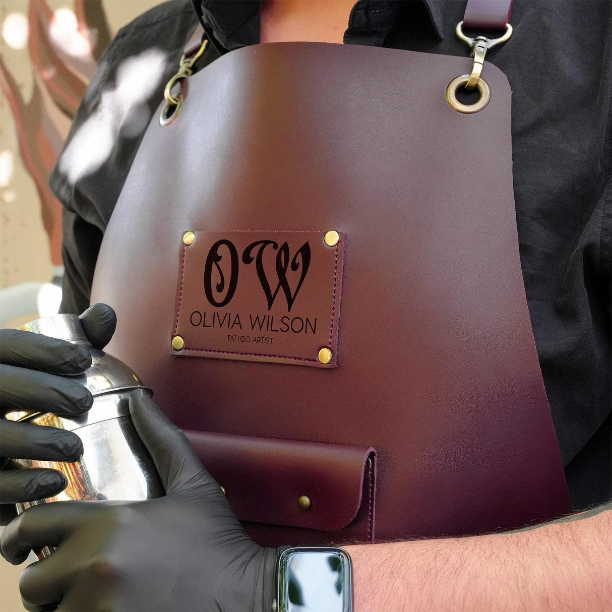 Leather Tattoo Studio Apron with Pockets, Custom Gift for Him, Personalized Workshop Apron, Engraved Leather Apron Gift, Tattoo Artist Gifts