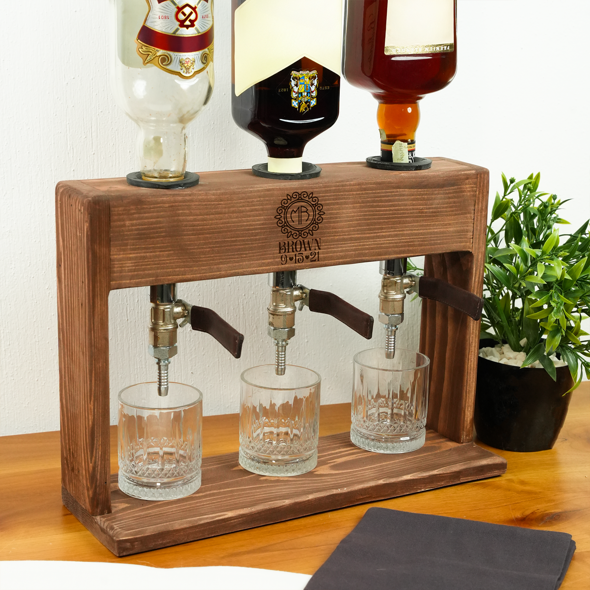 Custom Engraved Wooden Whiskey Dispenser with Glasses: Whiskey Gift for Couples