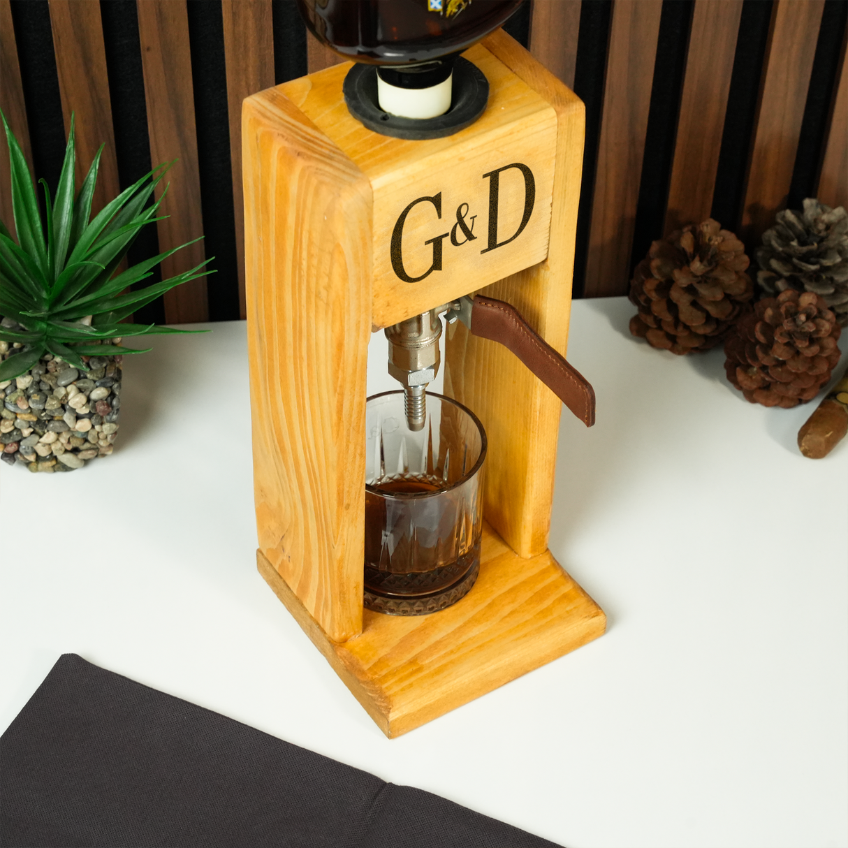 Engraved Whiskey Dispenser for Groomsmen: Personalized Wooden Liquor Stand, Wedding Party Decor