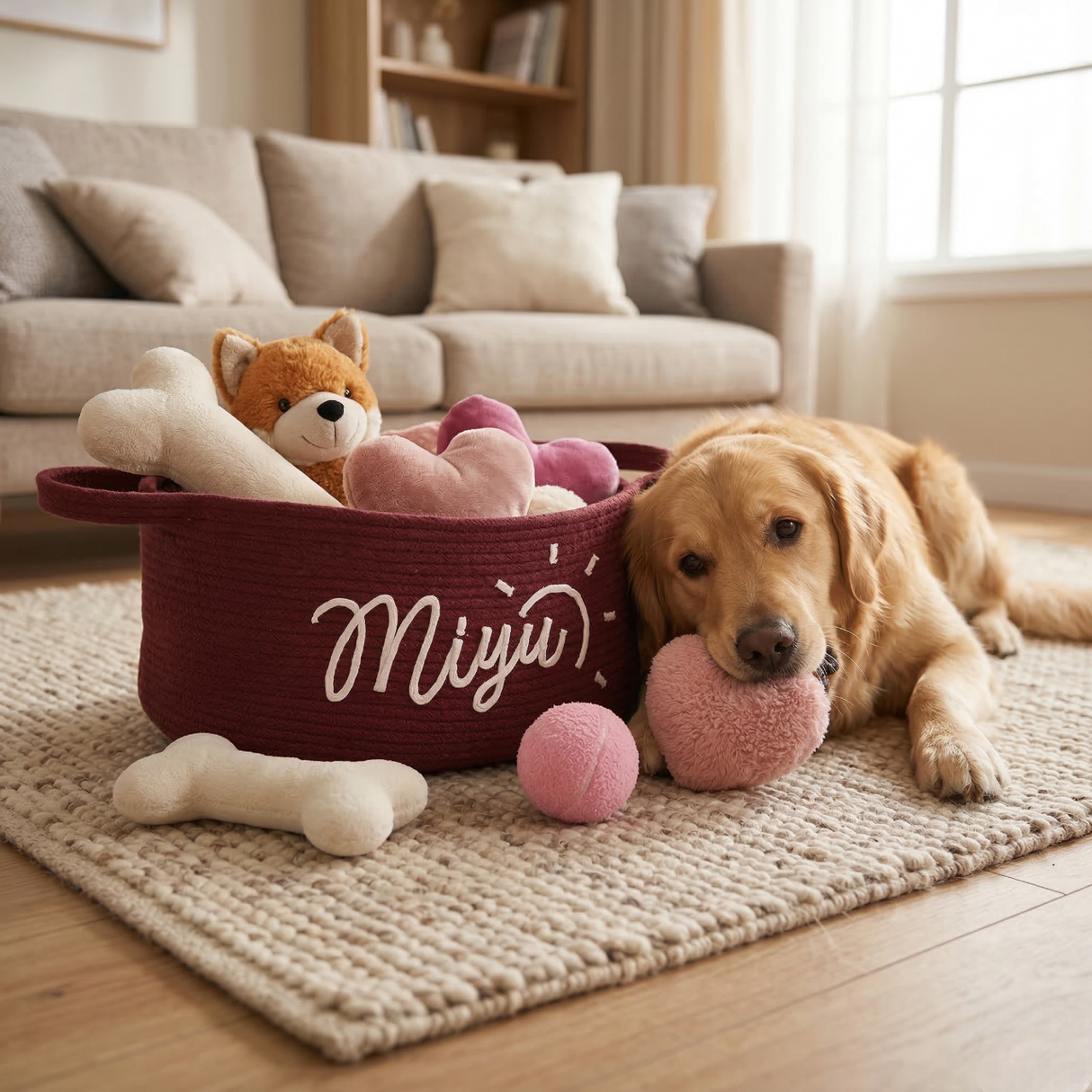 Personalized Cotton Rope Cat Basket Bed with Name: Small Pets Bed & Toy Storage