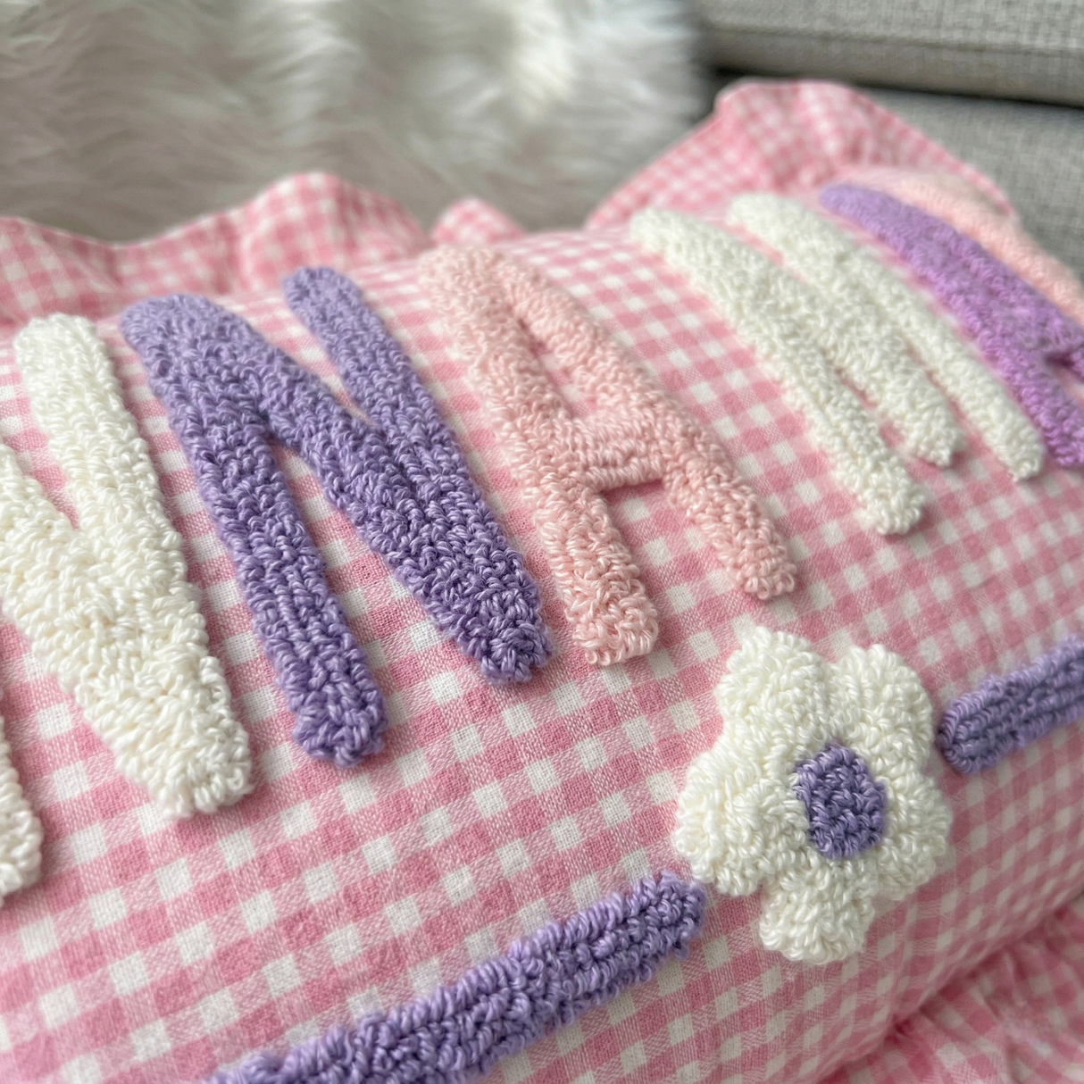 Handmade Monogram Punch Needle Pillow: Personalized Baby Gift Name