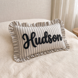 Striped Ruffle Custom Name Pillow, Personalized Nursery Cushion, Baby Newborn Gift