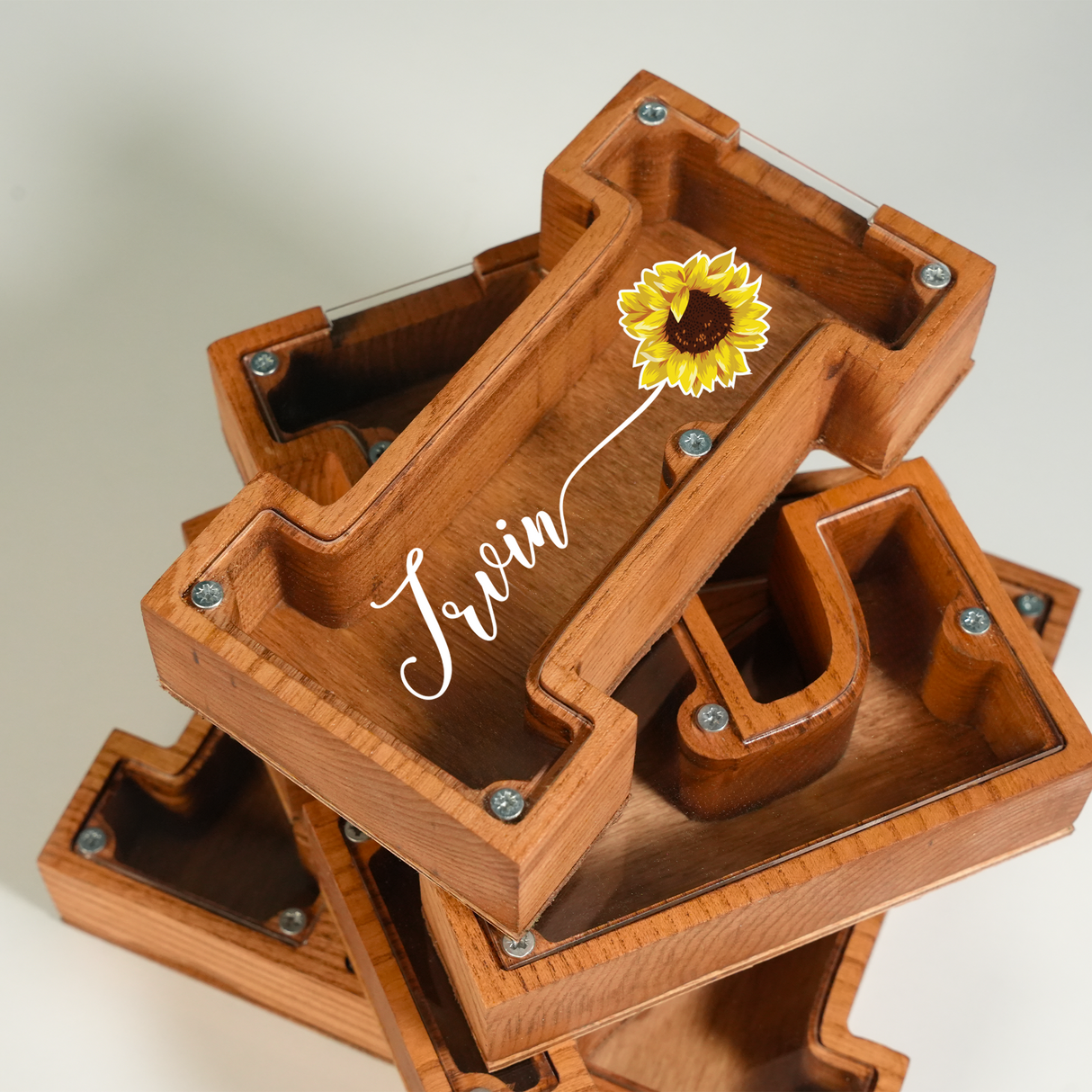 Birth Flower Letter Piggy Bank with Name: Personalized Wooden Gift for Baby Girls
