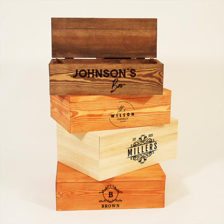 a stack of three wooden boxes sitting on top of each other