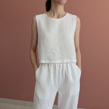 Linen Sleeveless Cropped Basic Top for Women: Minimalist Handmade Blouse