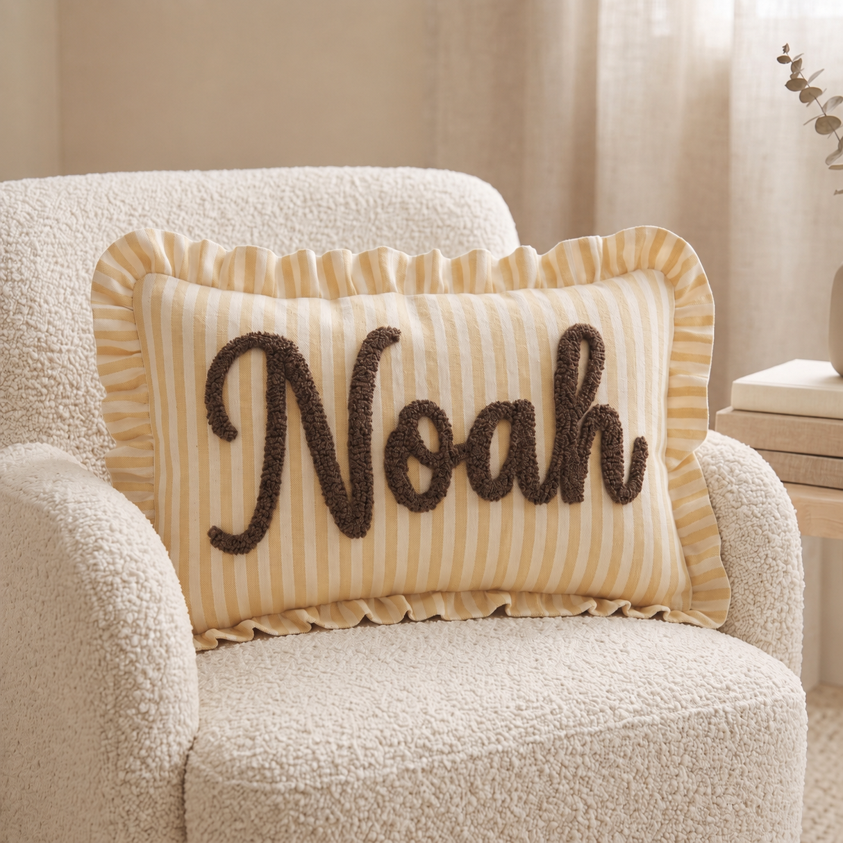 Personalized Name Embroidered Pillow, Custom Monogram Striped Dorm Room Decor