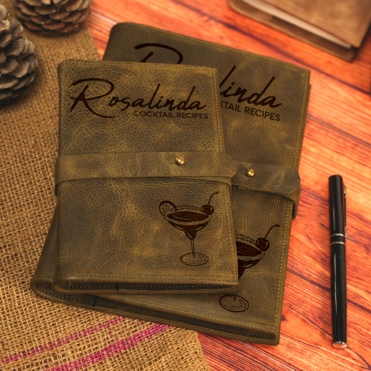 Personalized Leather Cocktail Recipe Book: Refillable Bar Notebook with Mixology Design