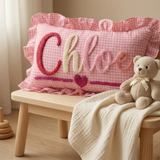 Personalized Name Punch Needle Ruffle Pillow: Custom Baby Monogram Gift