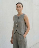 Sleeveless Linen Vest Top with Buttons: Cropped Womens Clothing